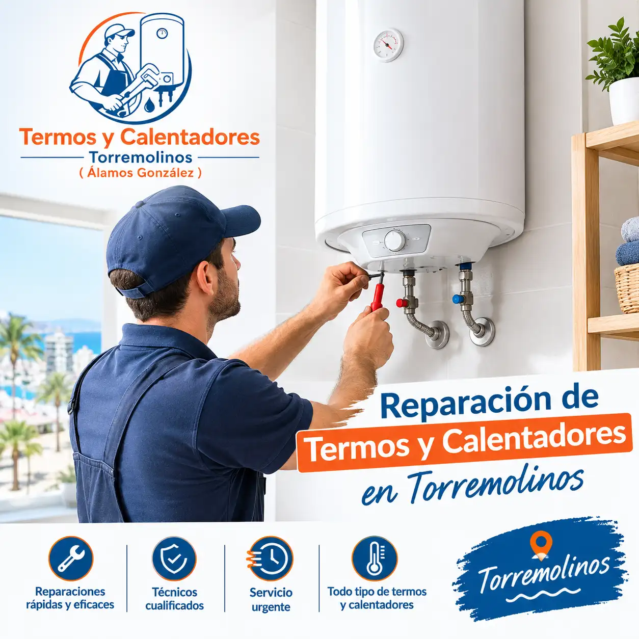 Técnico reparando un termo eléctrico en Torremolinos